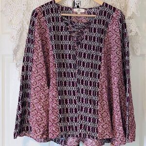 ANTHROPOLOGIE Entro Boho Western Purple Patterned Long Sleeve Womens Medium
